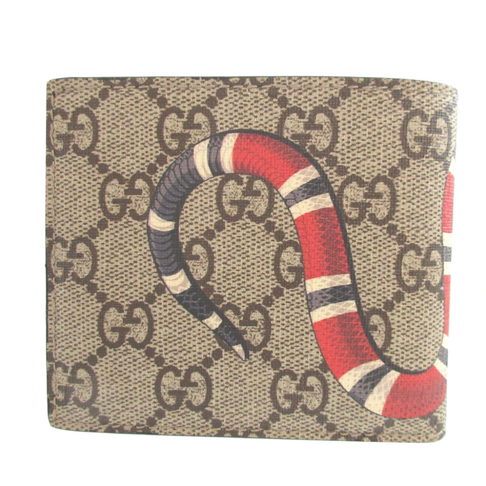 GUCCI Bifold Wallet 451268 GG Supreme, Leather beige Snake Wallet Women Used Authentic