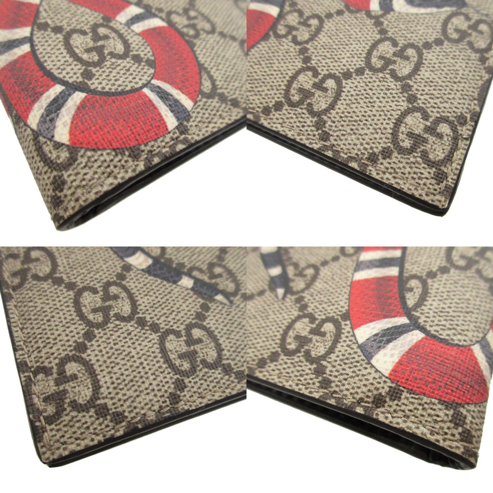 GUCCI Bifold Wallet 451268 GG Supreme, Leather beige Snake Wallet Women Used Authentic