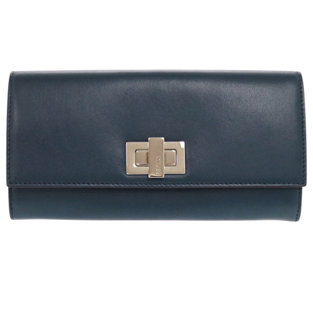 FENDI Long Wallet Purse 8M0377 leather Navy Peekaboo Women Used Authentic