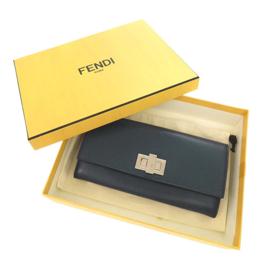 FENDI Long Wallet Purse 8M0377 leather Navy Peekaboo Women Used Authentic