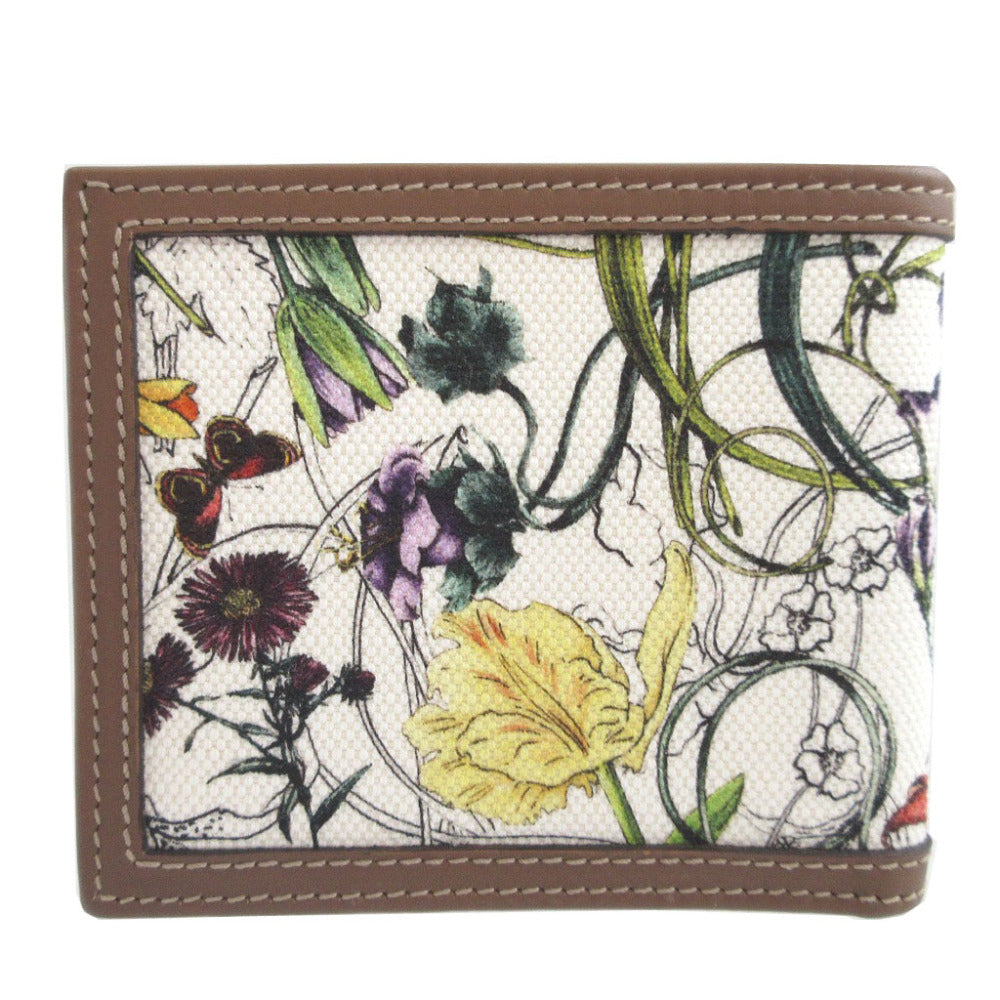 GUCCI Bifold Wallet 225826 Canvas, Leather white Flora Mini Infinity