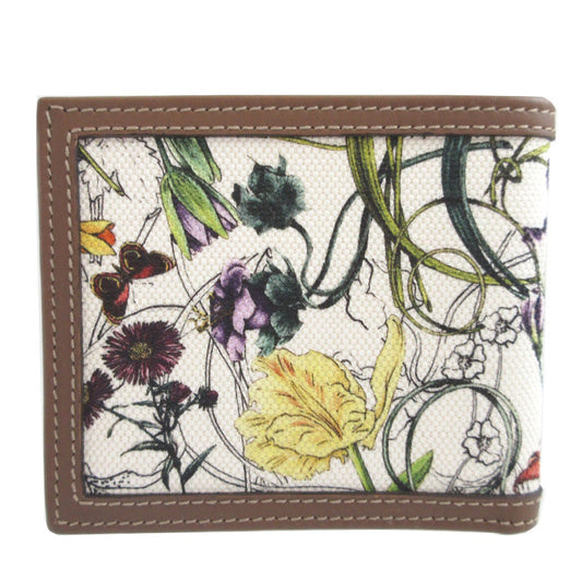 GUCCI Bifold Wallet 225826 Canvas, Leather white Flora Mini Infinity