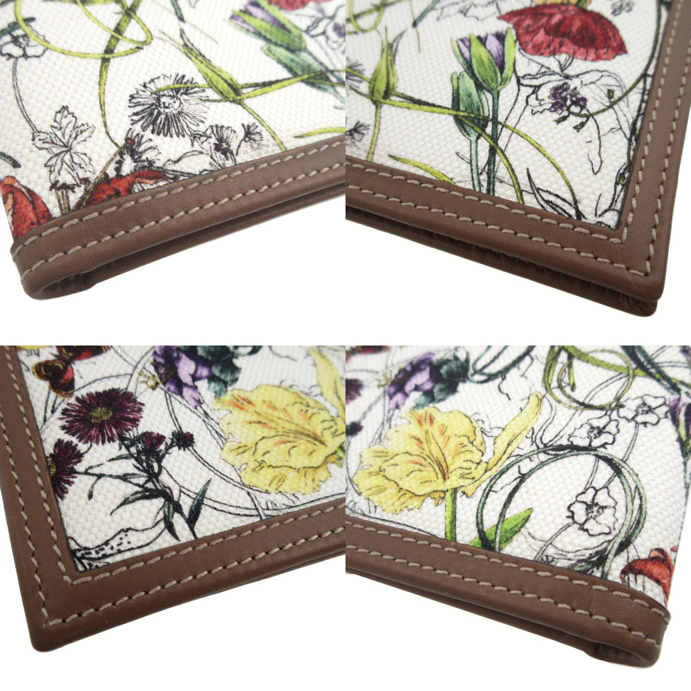 GUCCI Bifold Wallet 225826 Canvas, Leather white Flora Mini Infinity