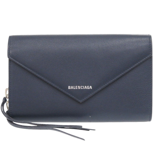 BALENCIAGA Long Wallet Purse 371661 Calfskin Navy Women Used Authentic