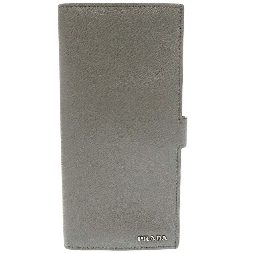 PRADA Long Wallet Purse leather gray Bifold Wallet mens Used Authentic