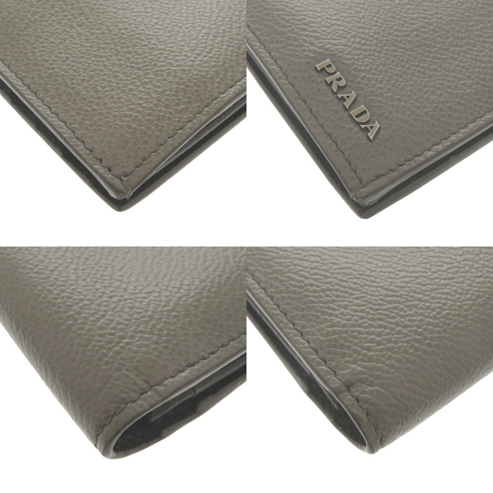 PRADA Long Wallet Purse leather gray Bifold Wallet mens Used Authentic