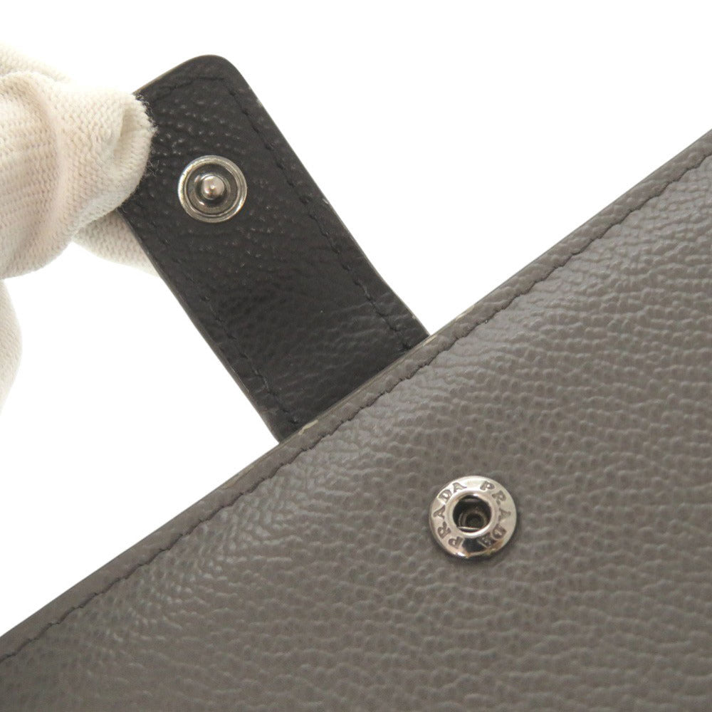 PRADA Long Wallet Purse leather gray Bifold Wallet mens Used Authentic