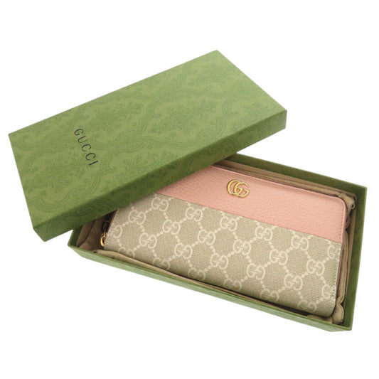 GUCCI Long Wallet Purse 456117 GG Supreme canvas, leather Light pink Double G Bicolor Zip Around Wallet