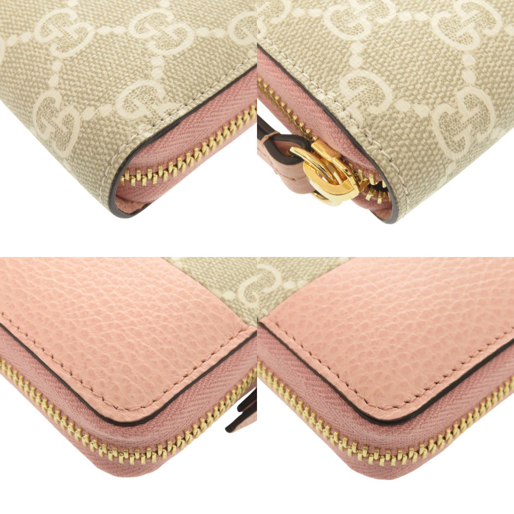 GUCCI Long Wallet Purse 456117 GG Supreme canvas, leather Light pink Double G Bicolor Zip Around Wallet