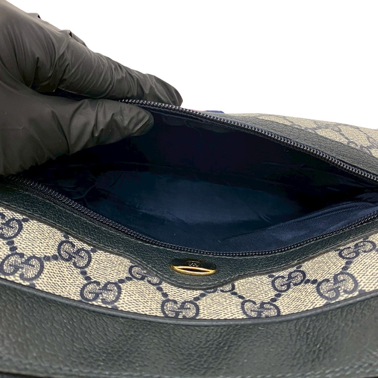 GUCCI Shoulder Bag leather Navy Sherry line