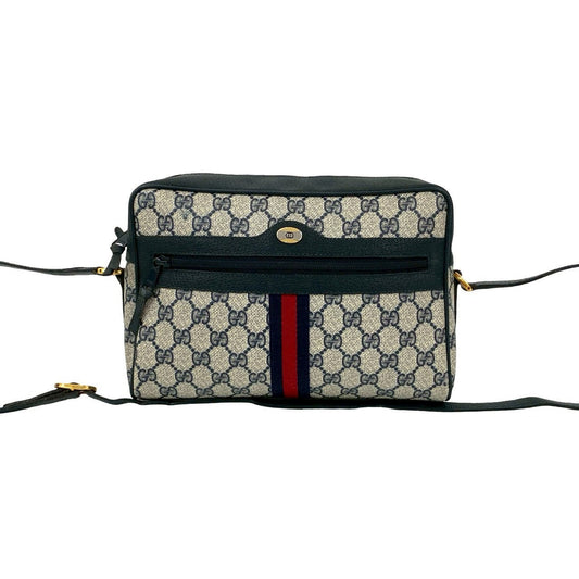 GUCCI Shoulder Bag leather Navy Sherry line