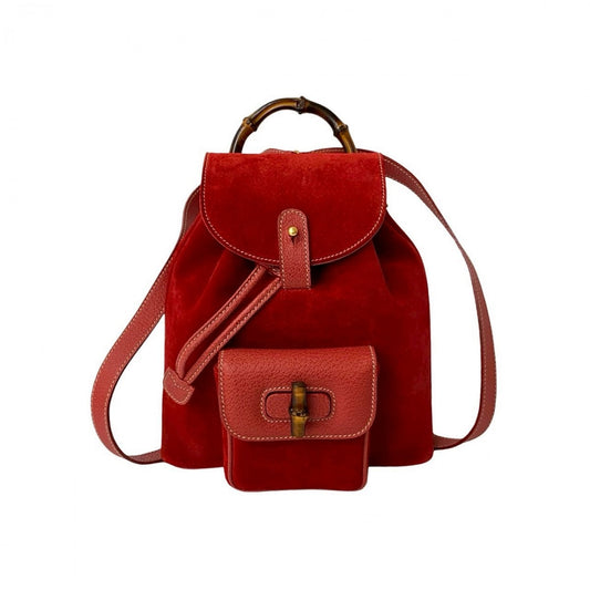 GUCCI Backpack Suede Red Bamboo