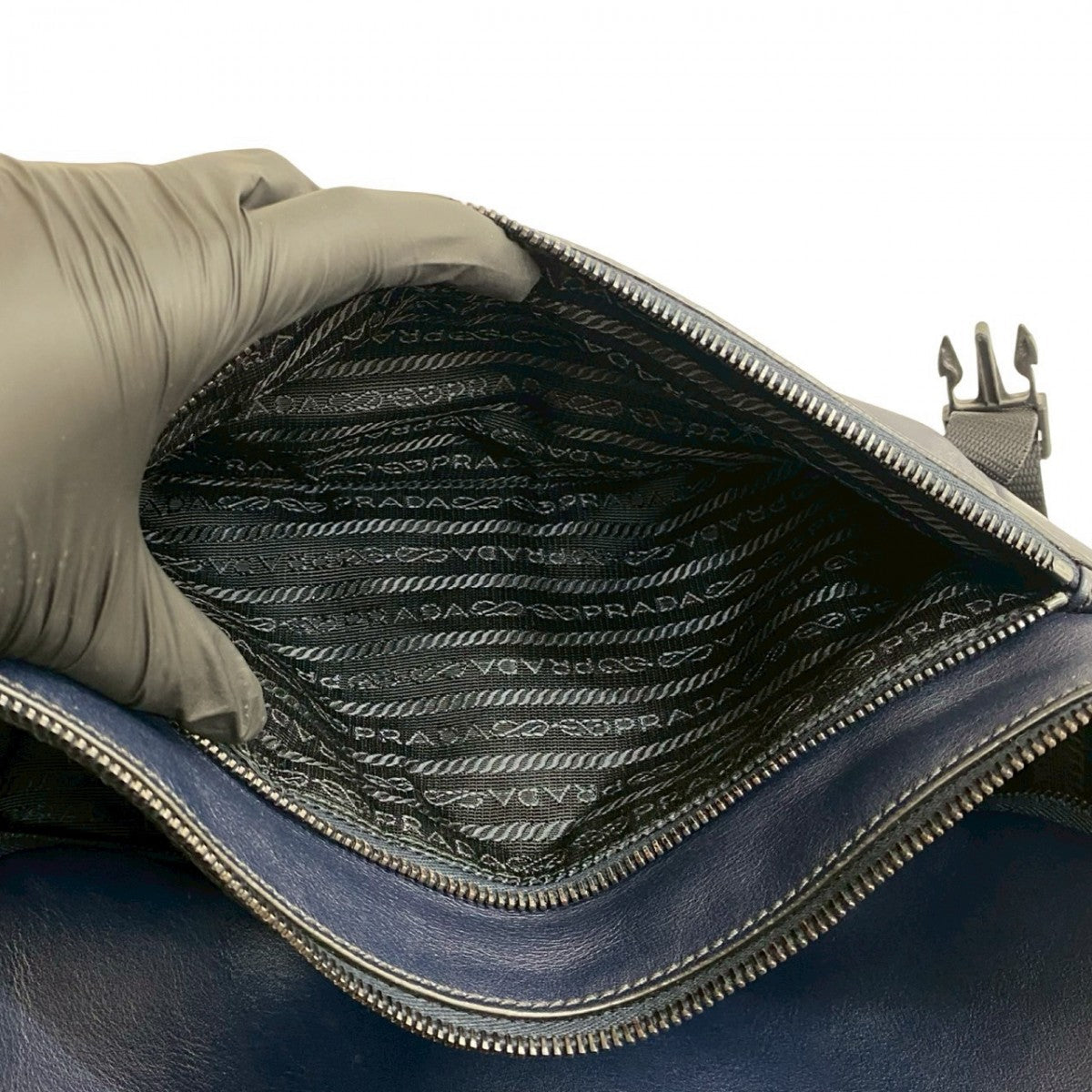 PRADA Shoulder Bag leather Navy