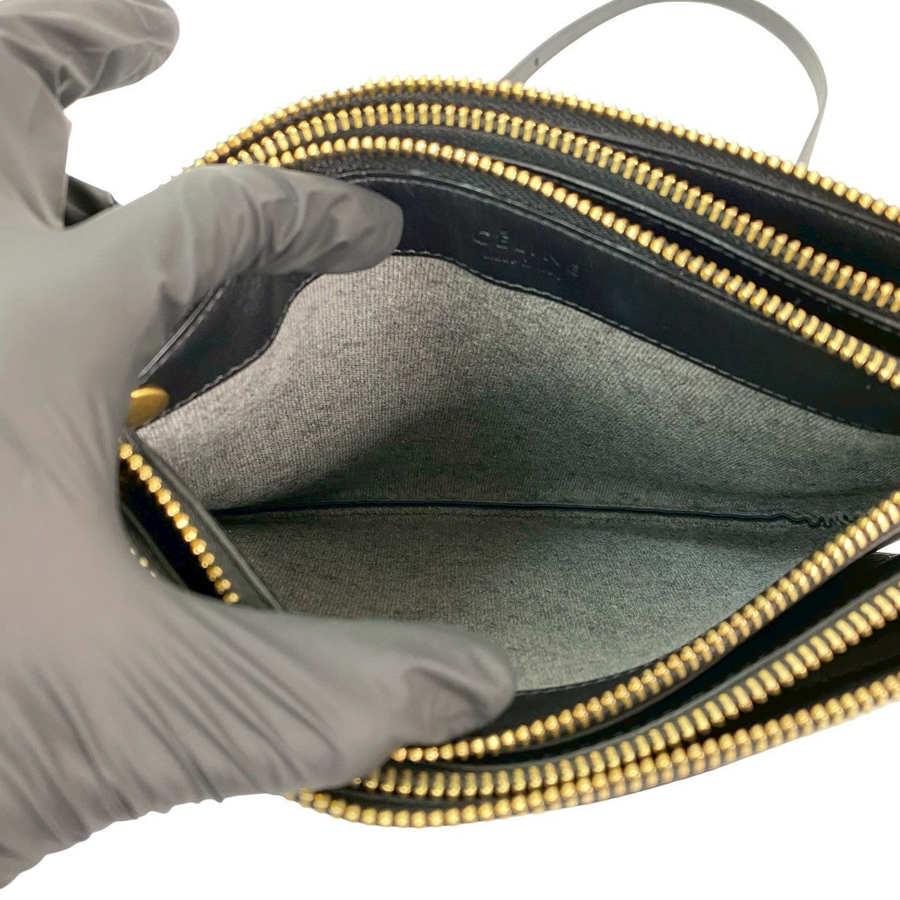 CELINE Shoulder Bag leather black Trio Small