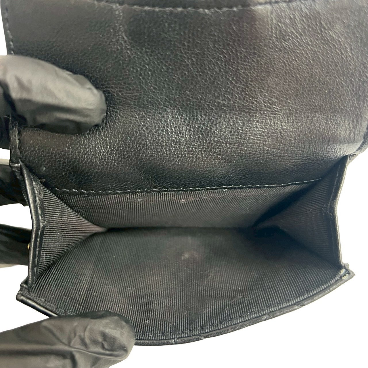 CHANEL Tri-fold wallet lambskin black Matrasse