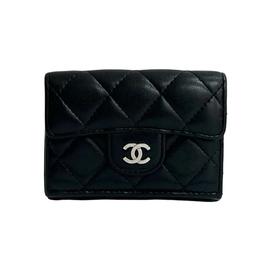 CHANEL Tri-fold wallet lambskin black Matrasse