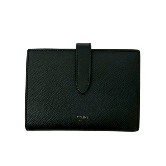 CELINE Bifold Wallet leather black Medium strap wallet