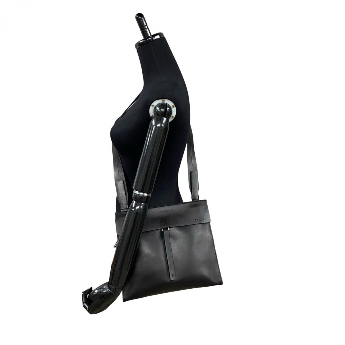 PRADA Shoulder Bag Leather, Nylon black PRADA logo Women Used Authentic