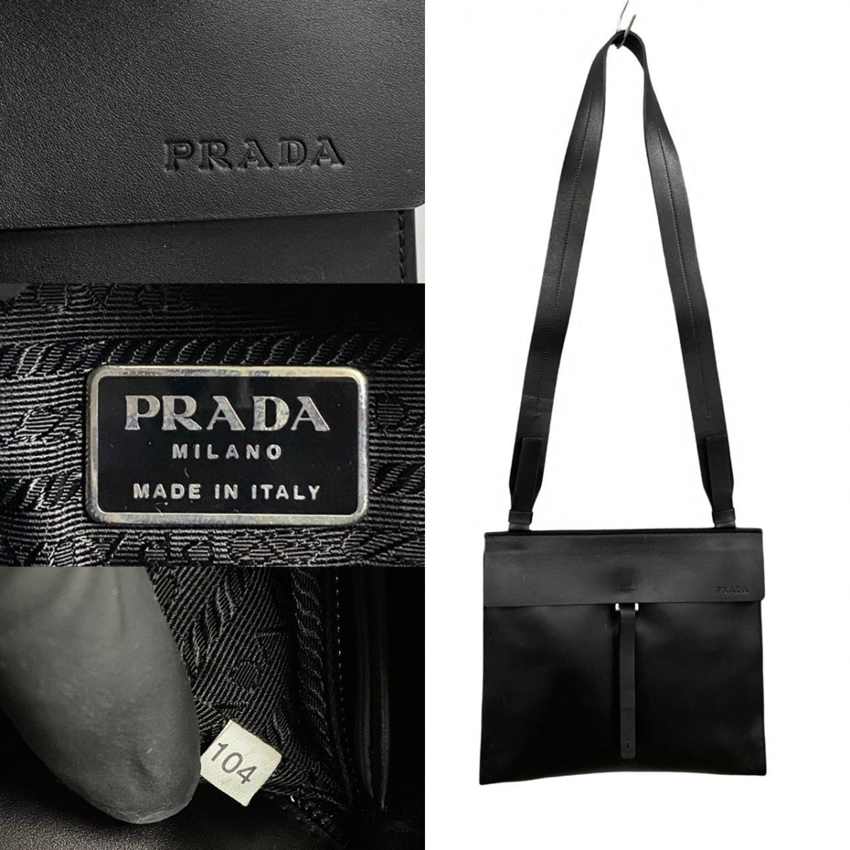 PRADA Shoulder Bag Leather, Nylon black PRADA logo Women Used Authentic