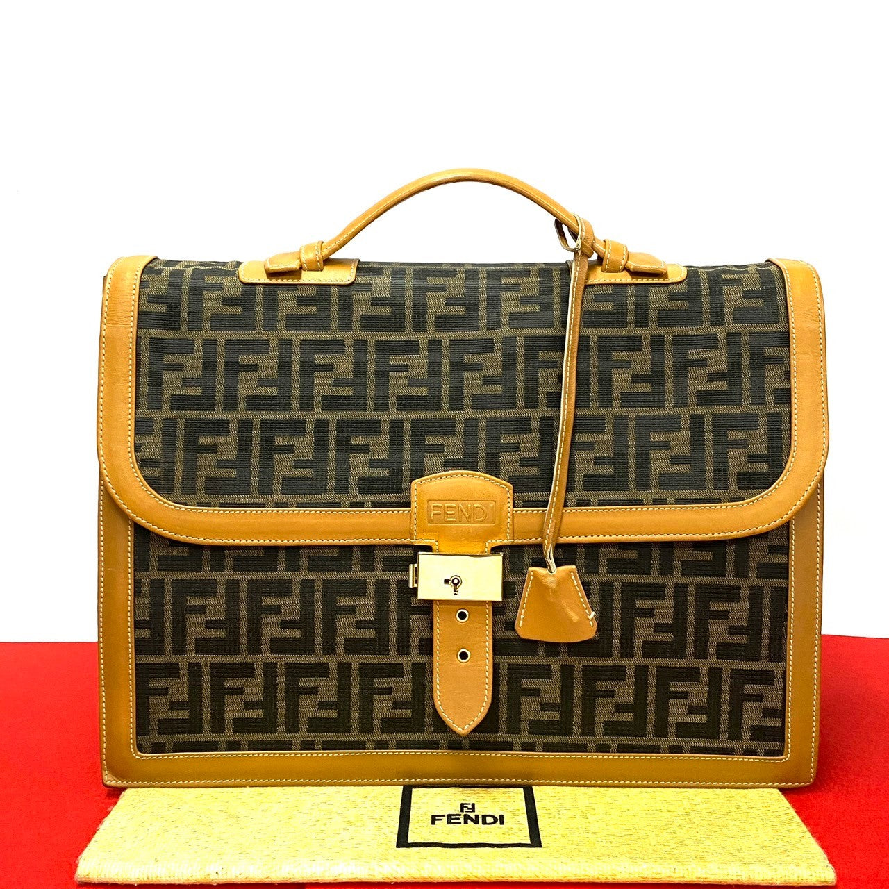 FENDI Business bag Canvas, Leather Brown Zucca FF Pattern mens Used Authentic