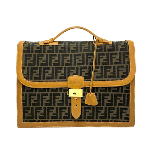 FENDI Business bag Canvas, Leather Brown Zucca FF Pattern mens Used Authentic