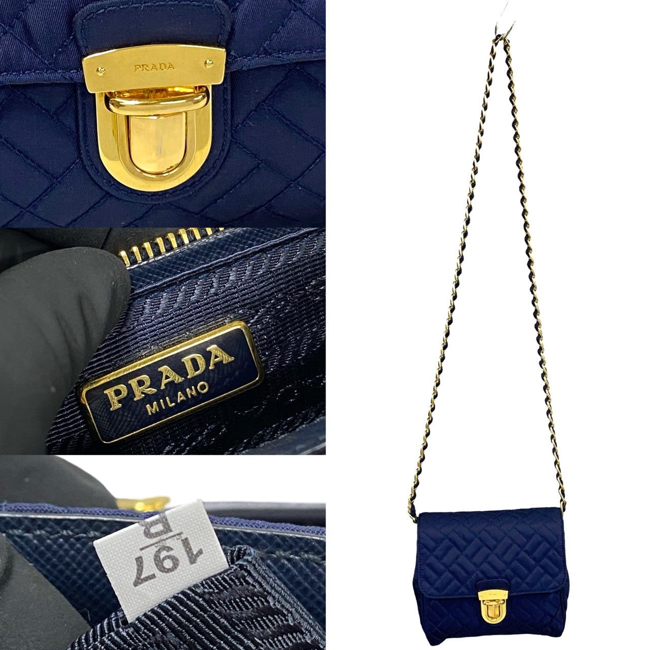 PRADA Shoulder Bag Nylon Navy PRADA logo Metal Women Used Authentic