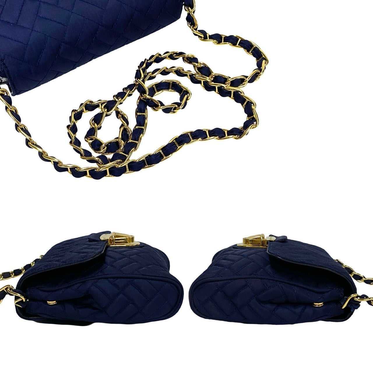 PRADA Shoulder Bag Nylon Navy PRADA logo Metal Women Used Authentic