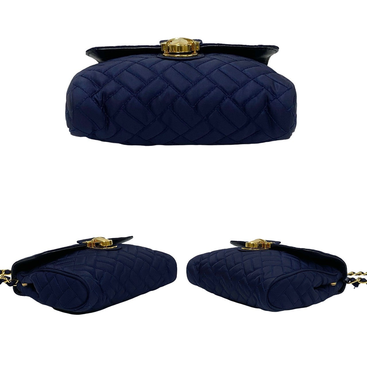 PRADA Shoulder Bag Nylon Navy PRADA logo Metal Women Used Authentic