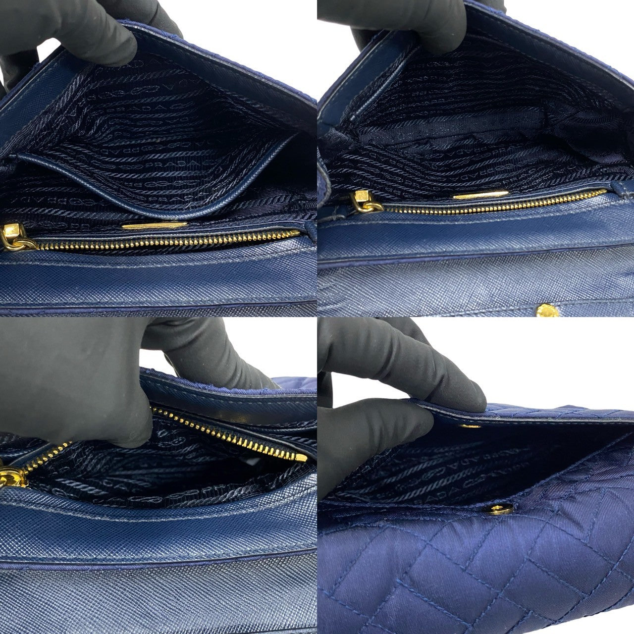 PRADA Shoulder Bag Nylon Navy PRADA logo Metal Women Used Authentic