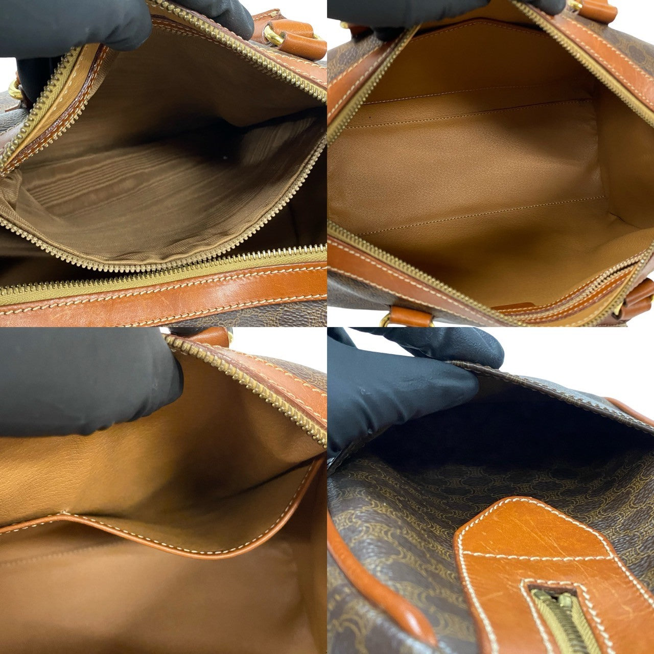 CELINE Handbag Leather, PVC Brown Macadam Blazon Pattern Triomphe logo Metal Women Used Authentic