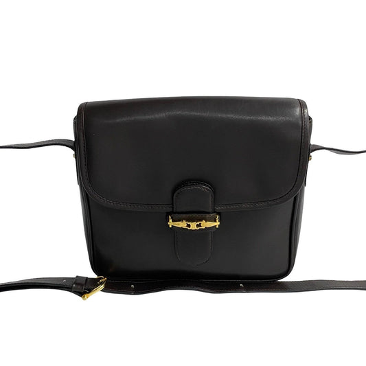 CELINE Shoulder Bag leather Brown Triomphe Metal Women Used Authentic