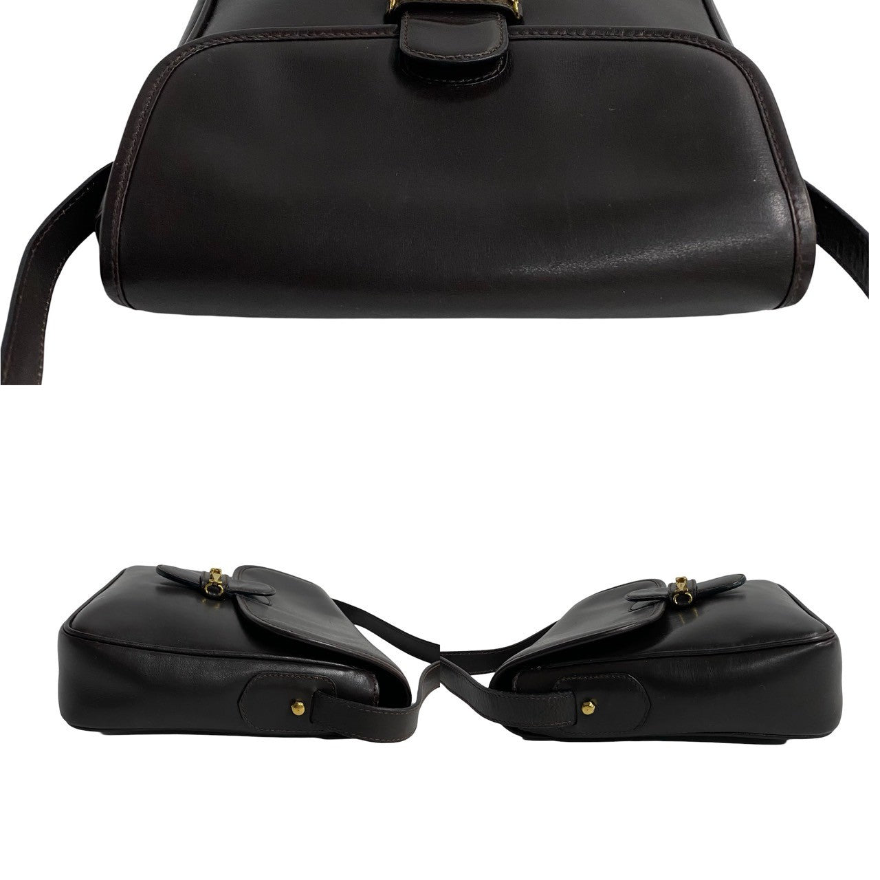 CELINE Shoulder Bag leather Brown Triomphe Metal Women Used Authentic