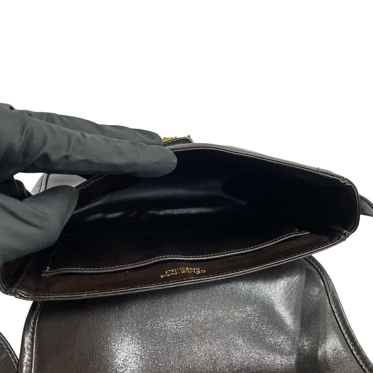 CELINE Shoulder Bag leather Brown Triomphe Metal Women Used Authentic