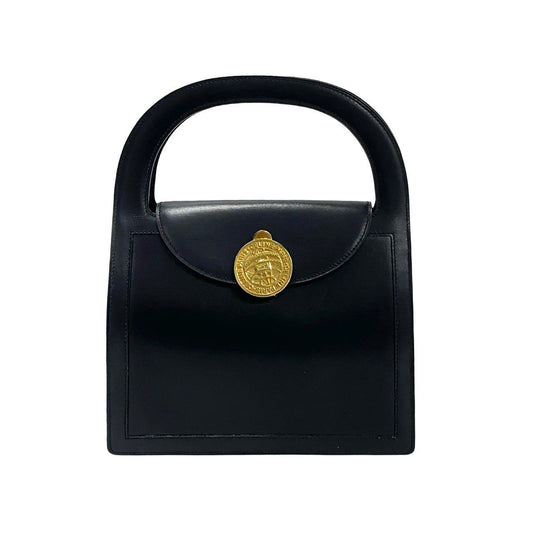 CELINE Handbag leather black Globe logo Metal Women Used Authentic