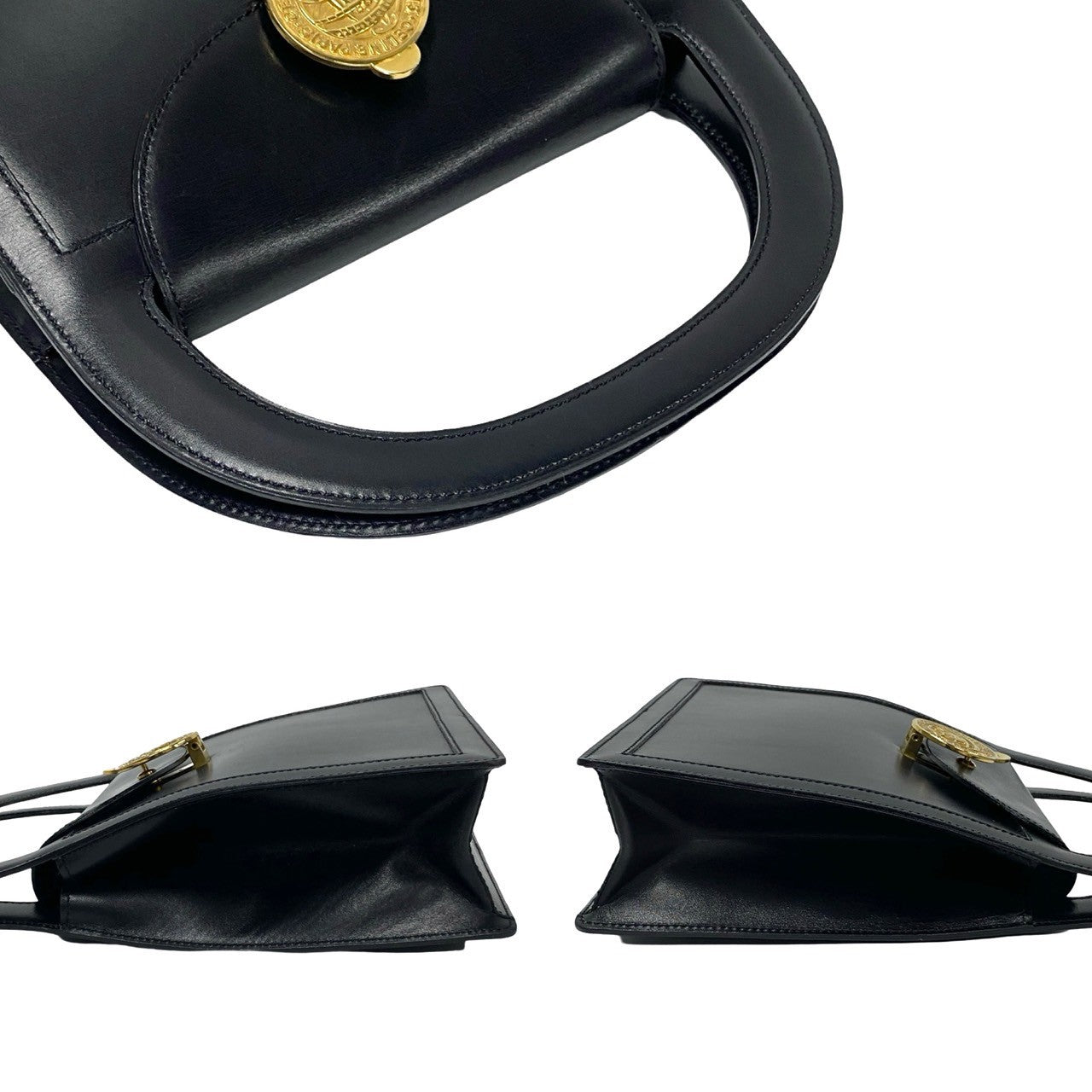 CELINE Handbag leather black Globe logo Metal Women Used Authentic