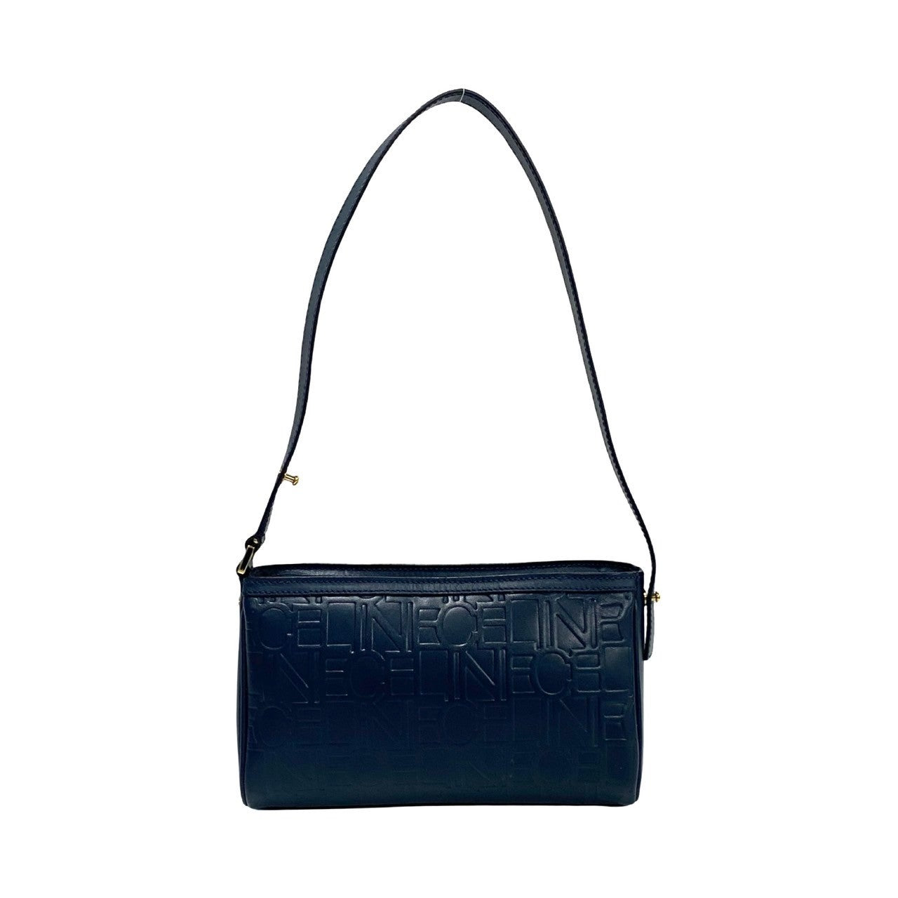 CELINE Shoulder Bag leather Navy Logo all-over pattern Women Used Authentic