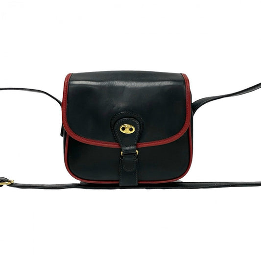 CELINE Shoulder Bag leather black Triomphe logo Metal Women Used Authentic