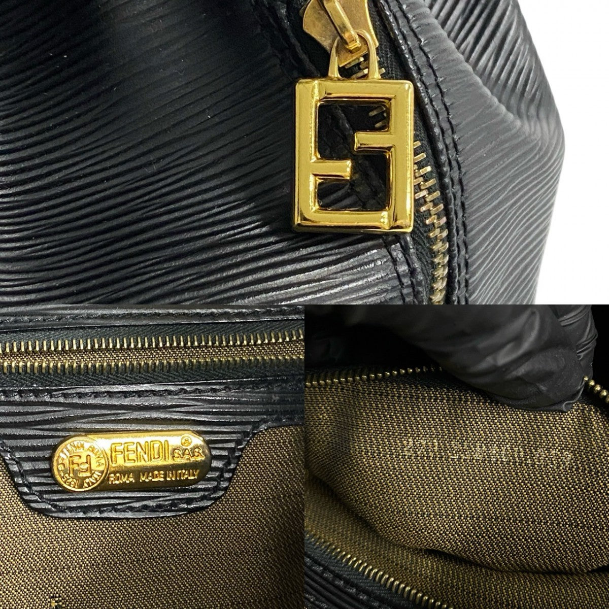 FENDI Backpack Epi Leather black FF logo Metal Women Used Authentic