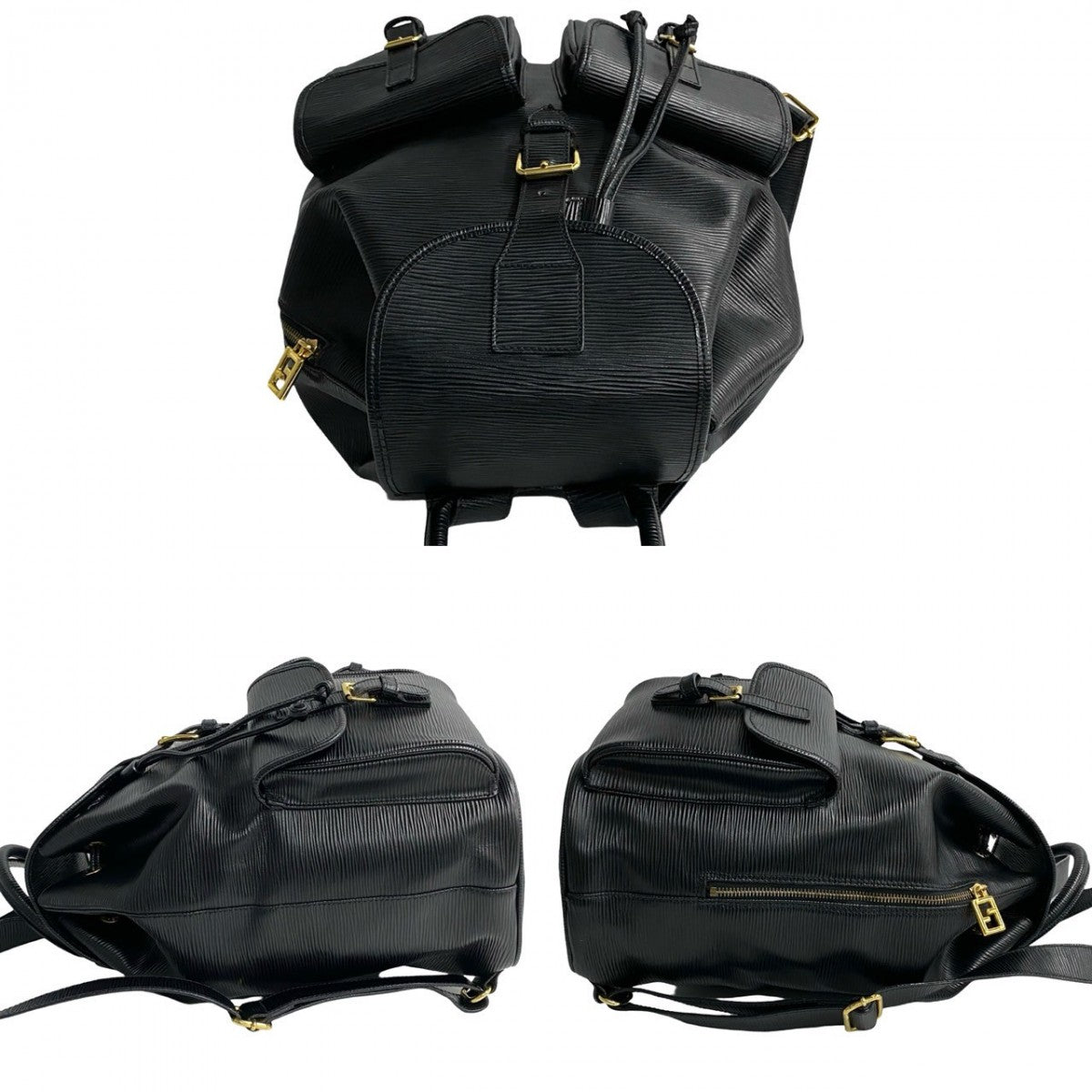 FENDI Backpack Epi Leather black FF logo Metal Women Used Authentic
