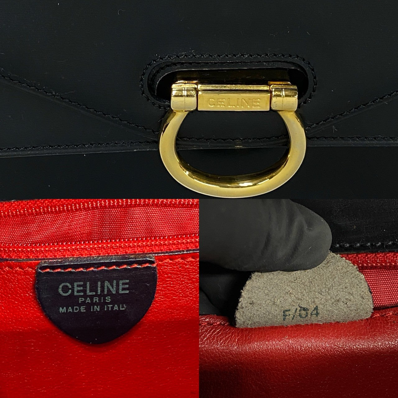 CELINE Handbag leather black Gancini Metal Women Used Authentic