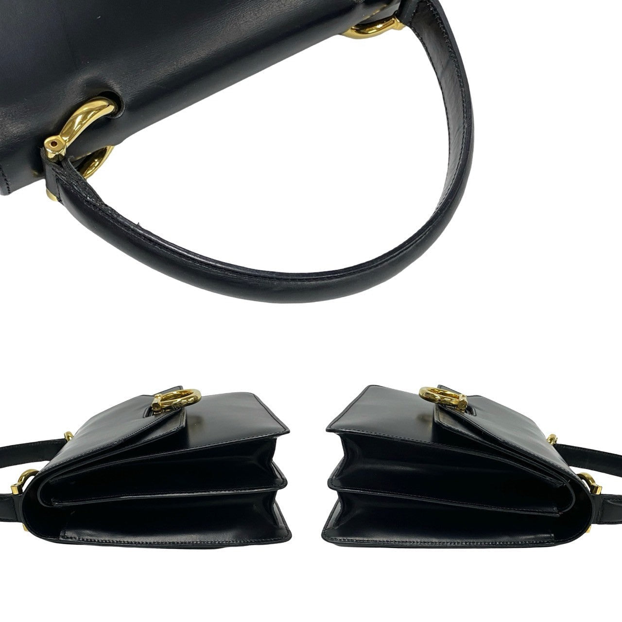 CELINE Handbag leather black Gancini Metal Women Used Authentic