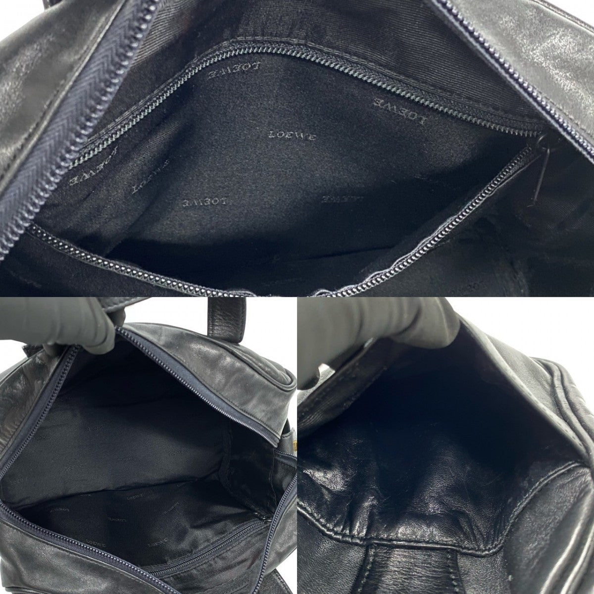 LOEWE Handbag leather black Anagram logo Women Used Authentic