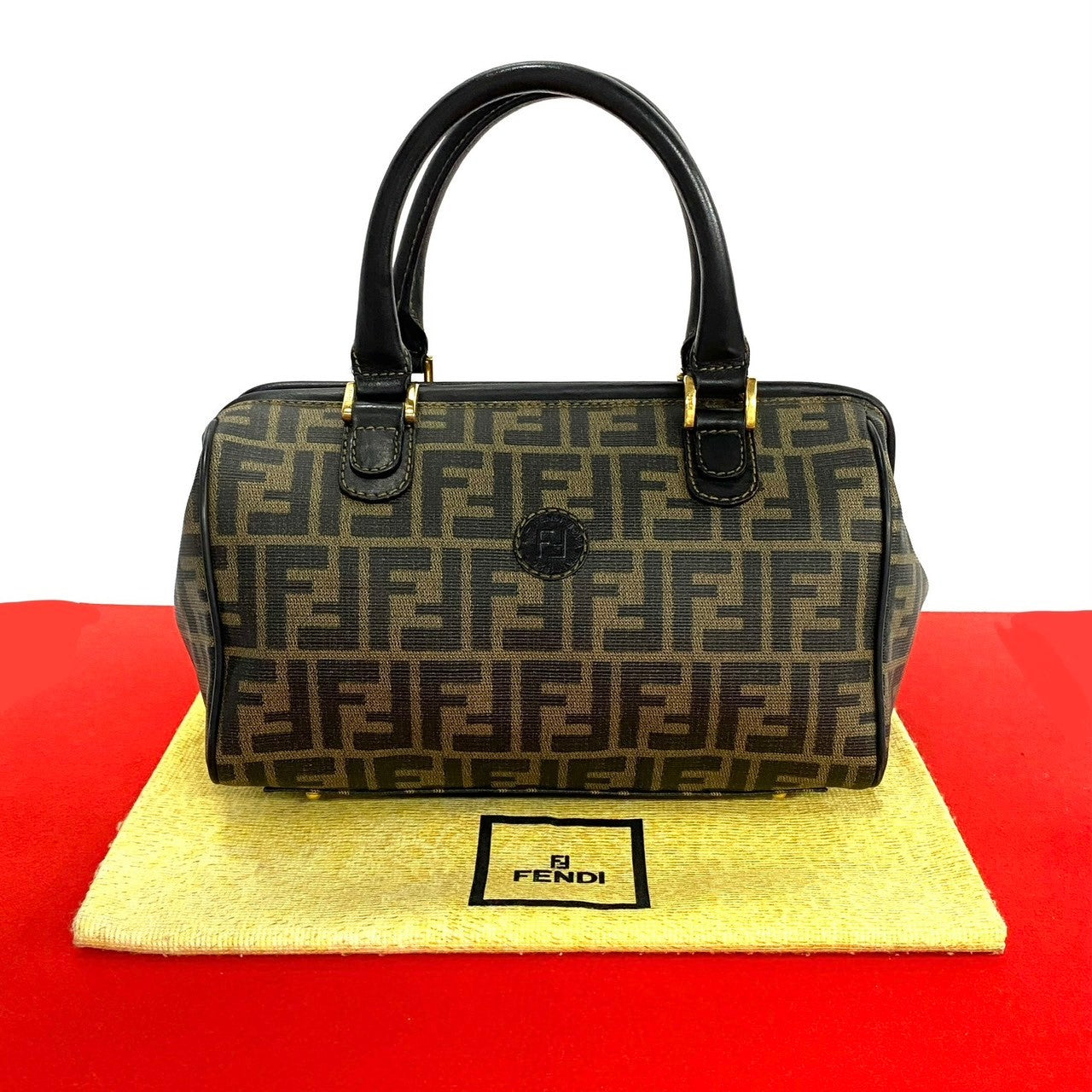 FENDI Handbag Leather, PVC black Zucca FF Pattern Women Used Authentic