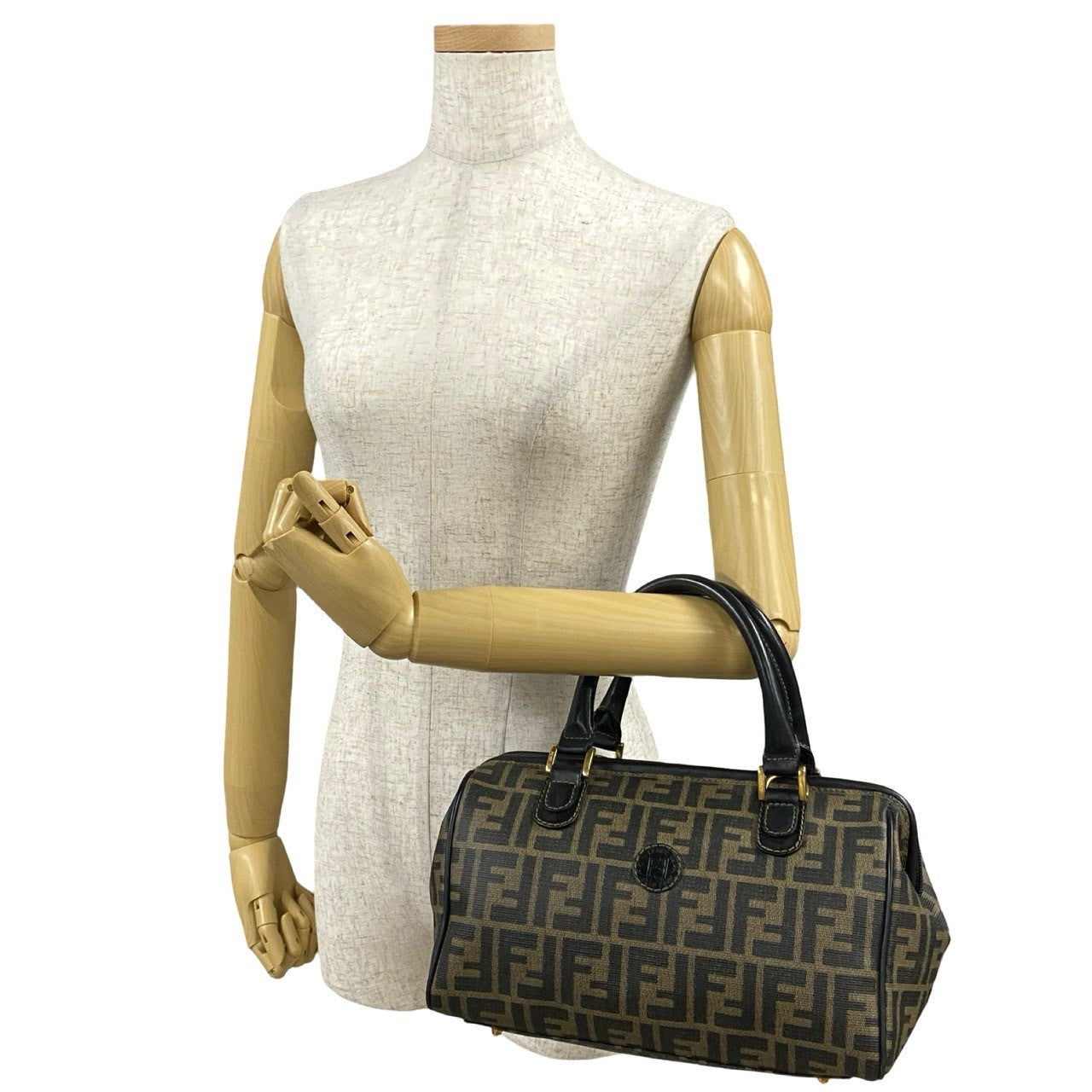 FENDI Handbag Leather, PVC black Zucca FF Pattern Women Used Authentic