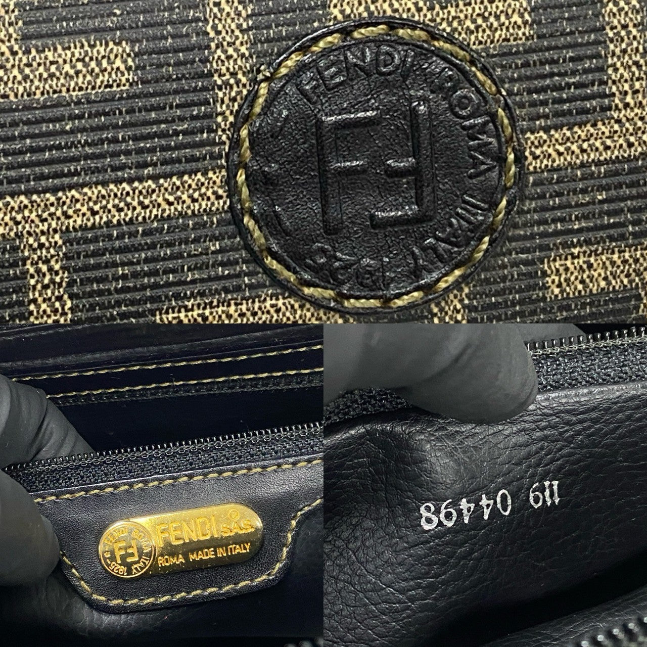 FENDI Handbag Leather, PVC black Zucca FF Pattern Women Used Authentic