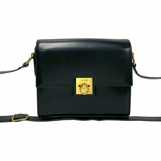 CELINE Shoulder Bag Calfskin, Leather black logo ringMetal Women Used Authentic