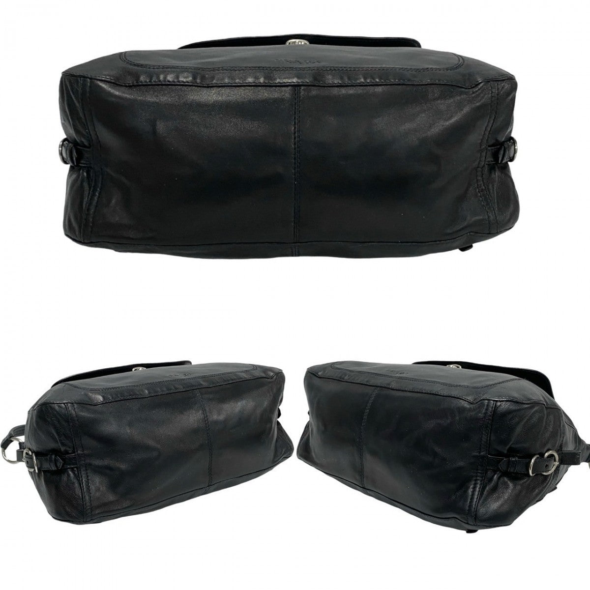 PRADA Shoulder Bag leather black Logo embossing Women Used Authentic