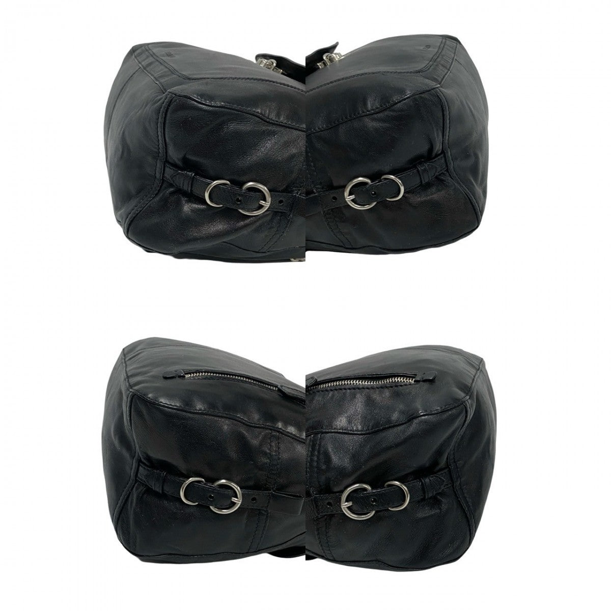 PRADA Shoulder Bag leather black Logo embossing Women Used Authentic