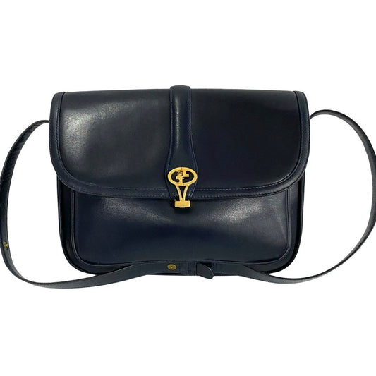 GUCCI Shoulder Bag Calfskin, Leather Navy logo Metal Women Used Authentic