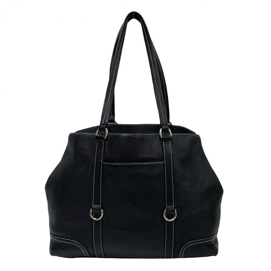 PRADA Tote Bag leather black Triangle Logo Plate Metal Women Used Authentic